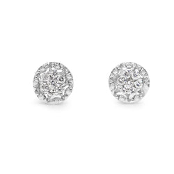 18ct White Gold Diamond Cluster Earrings With Beading Edging