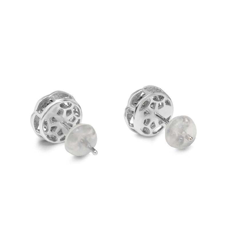 18ct White Gold Diamond Cluster Earrings With Beading Edging