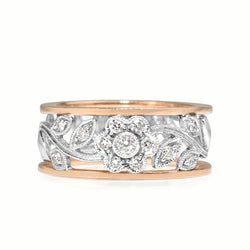 9ct Rose and White Gold Floral Diamond Ring