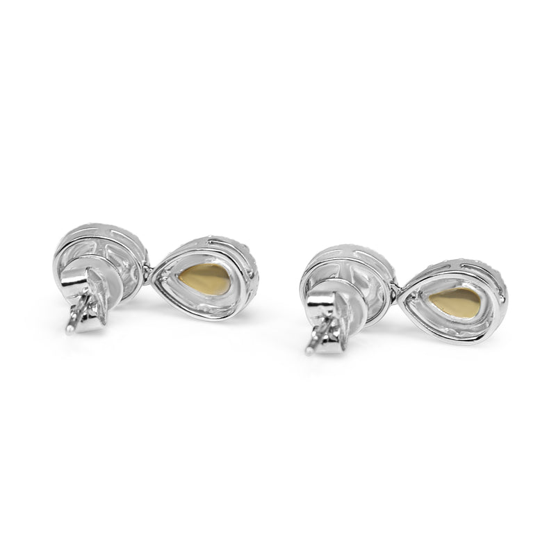 18ct Yellow and White Gold Oval and Pear Yellow Diamond Halo Drop Earrings