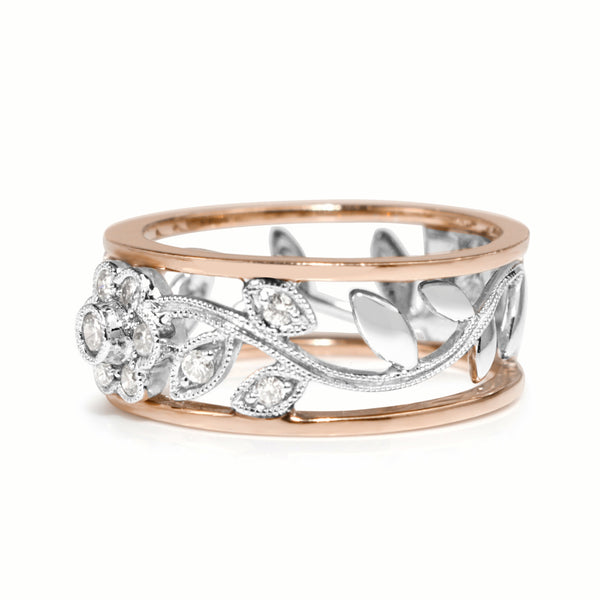 9ct Rose and White Gold Floral Diamond Ring