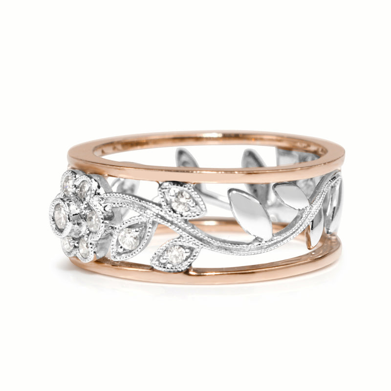 9ct Rose and White Gold Floral Diamond Ring
