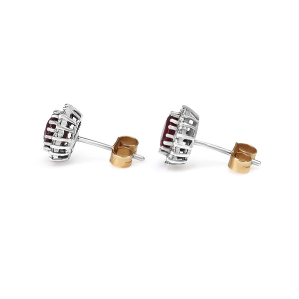 9ct Yellow and White Gold Ruby and Diamond Halo Stud Earrings