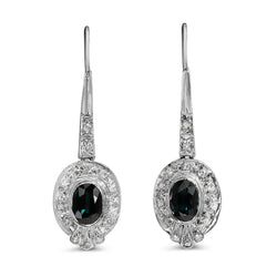 Palladium Art Deco Sapphire and Single Cut Diamond Earrings