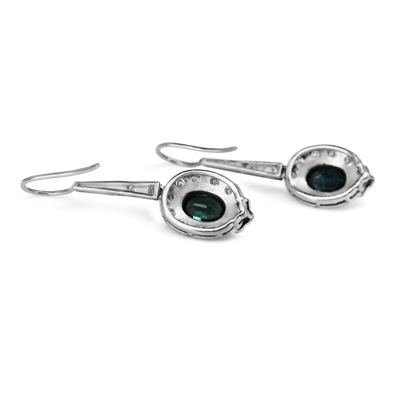 Palladium Art Deco Sapphire and Single Cut Diamond Earrings