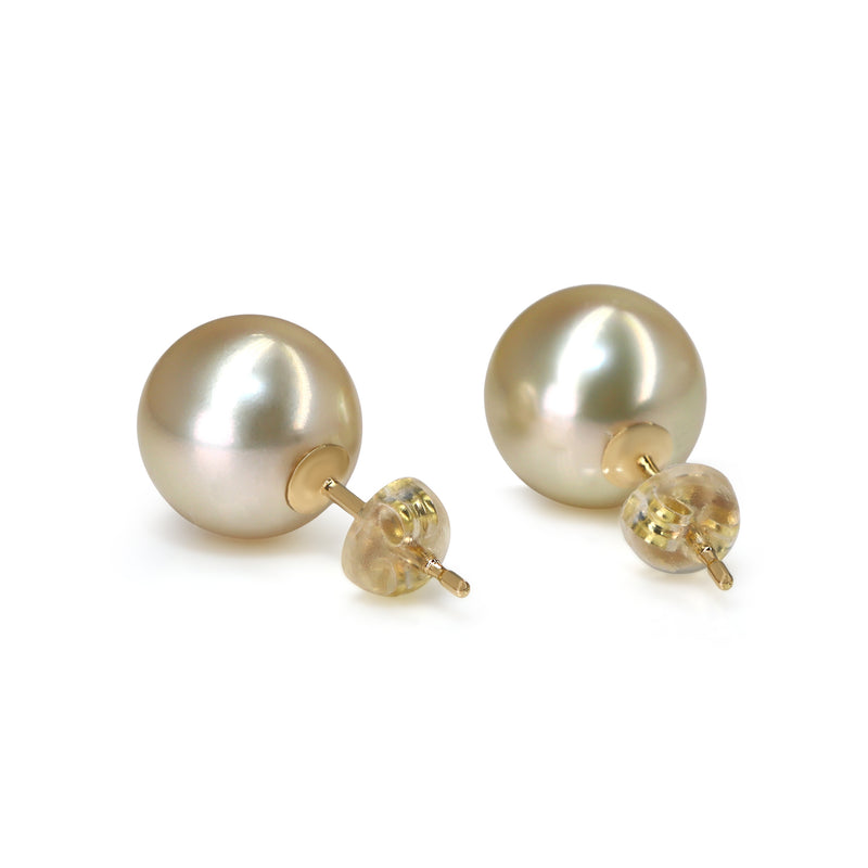18ct Yellow Gold Golden 10.7mm South Sea Pearl Stud Earrings