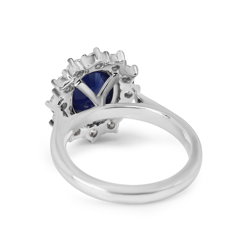 18ct White Gold Sapphire and Diamond Cluster Halo Ring