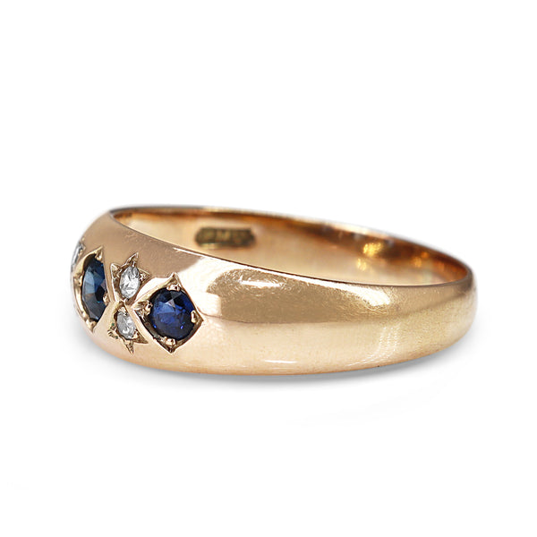 9ct Rose Gold Sapphire and Diamond Gypsy Style Band Ring