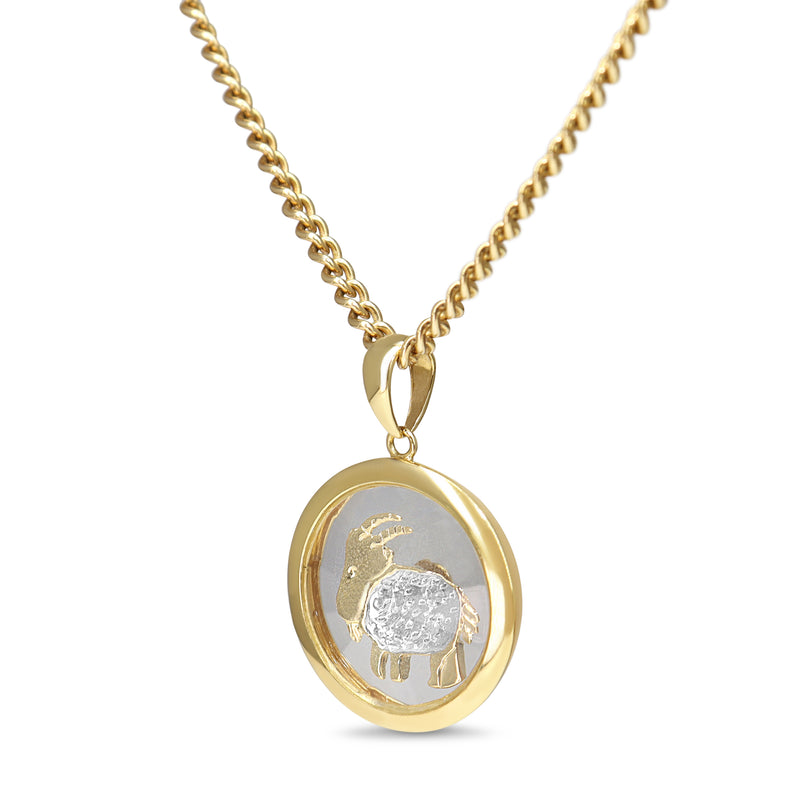 18ct Yellow Gold Capricorn Star Sign Diamond Swivel Pendant on 9ct Yellow Gold Chain