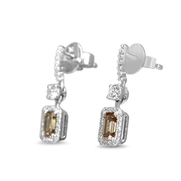 18ct White Gold Champagne and White Diamond Drop Earrings