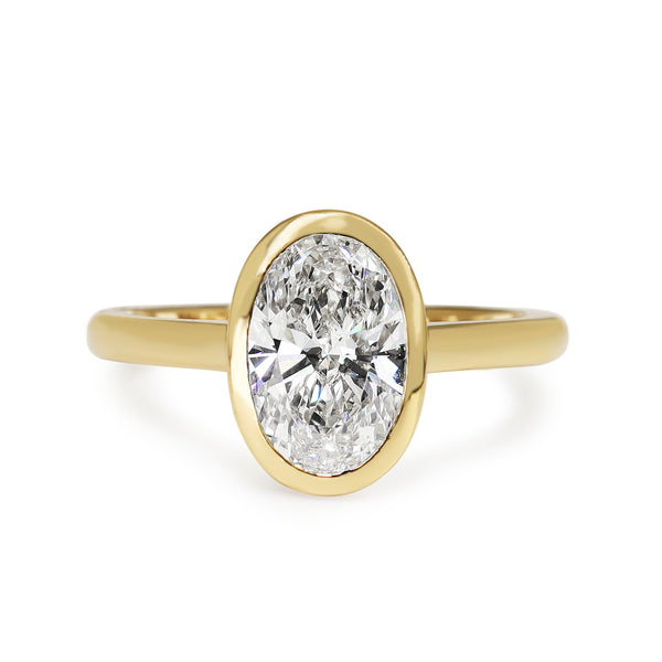 18ct Yellow Gold Bezel Set Oval Lab Grown Diamond Solitaire Ring