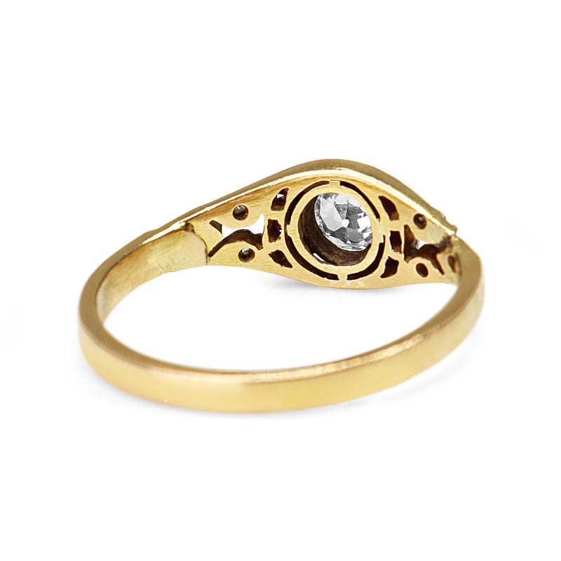 18ct Yellow and White Gold Antique Ruby and Old Cut Diamond Ring