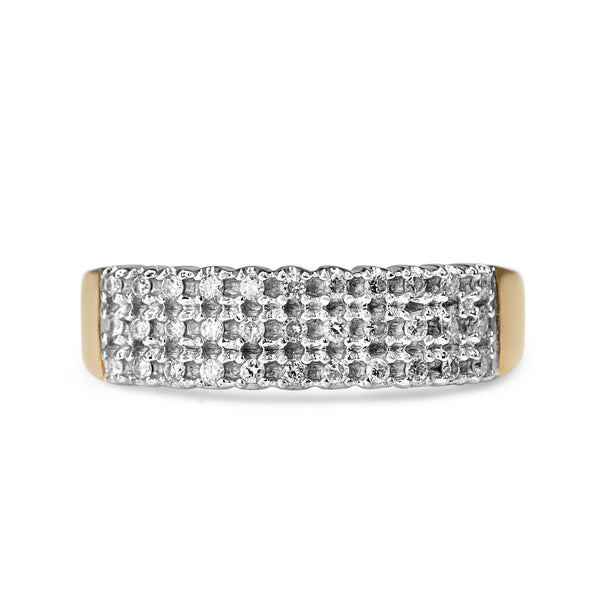 9ct Yellow and White Gold 3 Row Diamond Band Ring