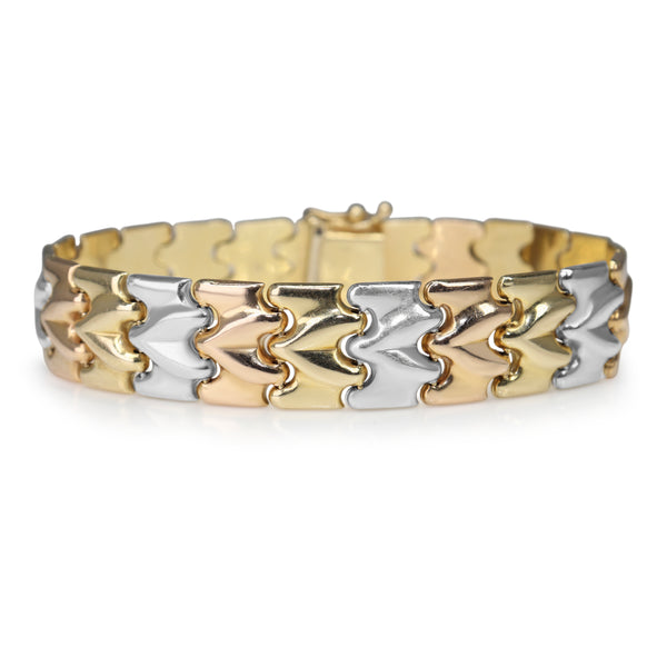 14ct Yellow, Rose and White 3 tone Fancy Link Bracelet