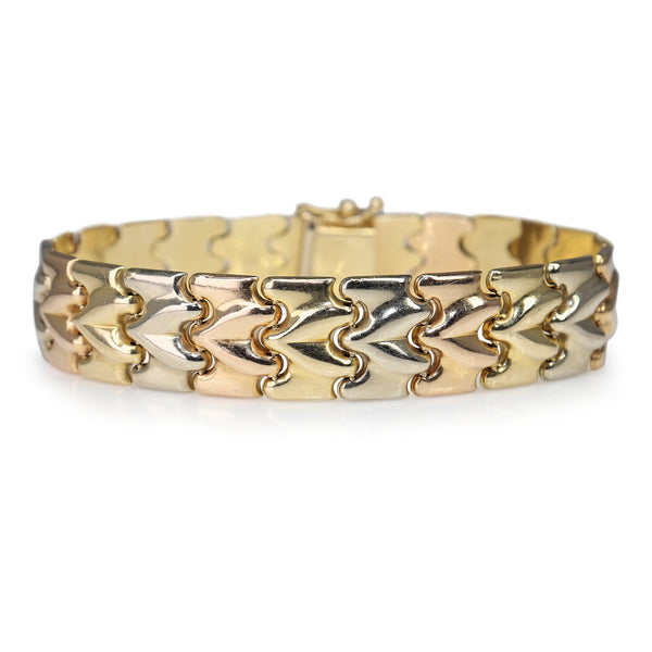 14ct Yellow, Rose and White 3 tone Fancy Link Bracelet