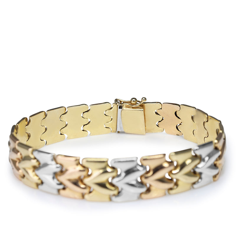 14ct Yellow, Rose and White 3 tone Fancy Link Bracelet