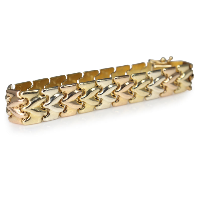 14ct Yellow, Rose and White 3 tone Fancy Link Bracelet