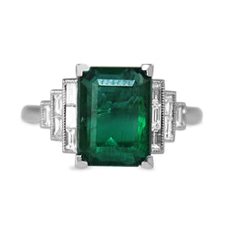 18ct White Gold Emerald and Diamond Deco Style Ring