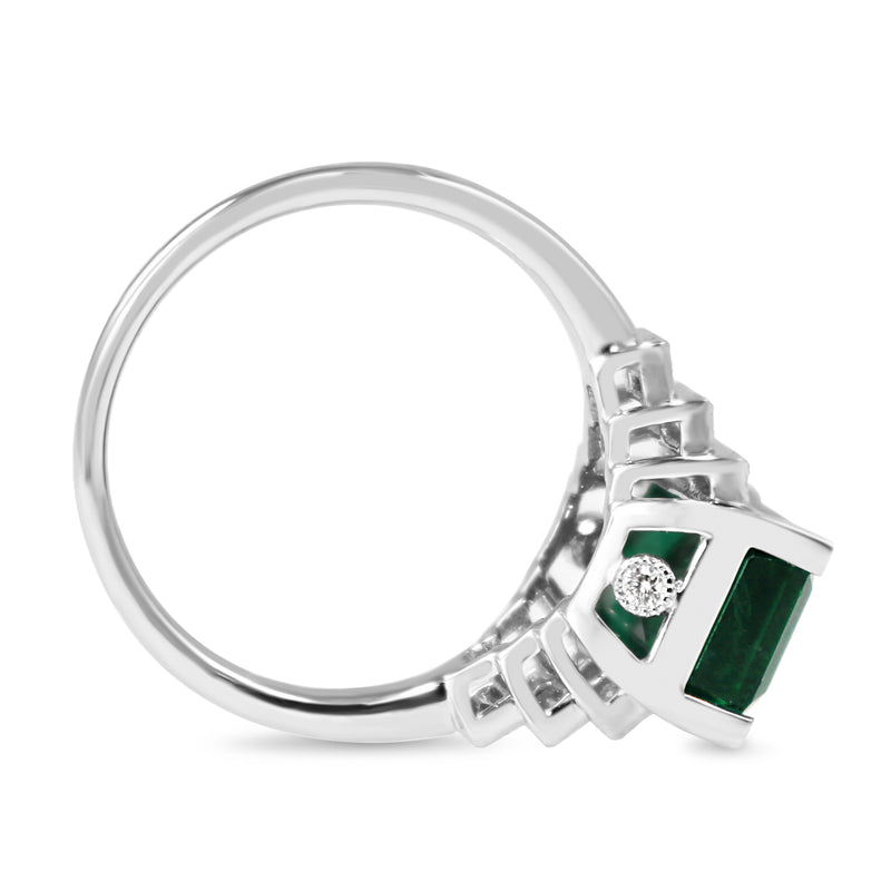 18ct White Gold Emerald and Diamond Deco Style Ring