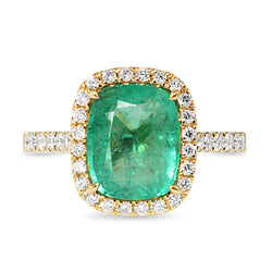 18ct Yellow Gold Emerald and Diamond Halo Ring