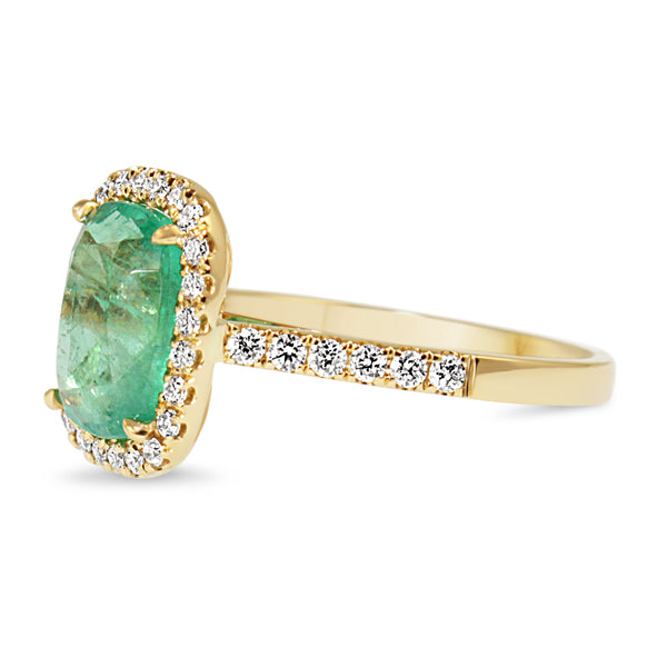 18ct Yellow Gold Emerald and Diamond Halo Ring