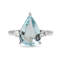 18ct White Gold Pear Aquamarine and Diamond 3 Stone Ring