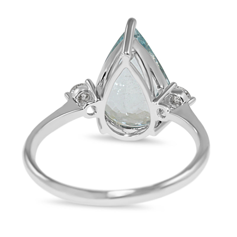 18ct White Gold Pear Aquamarine and Diamond 3 Stone Ring