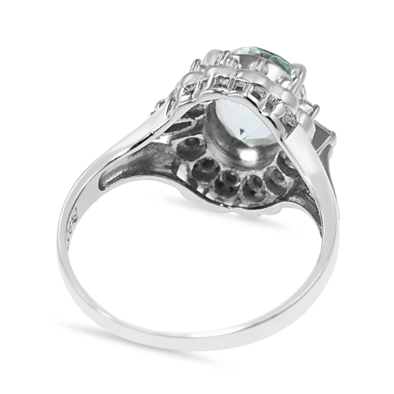 Platinum Vintage Aquamarine and Diamond Cluster Ring
