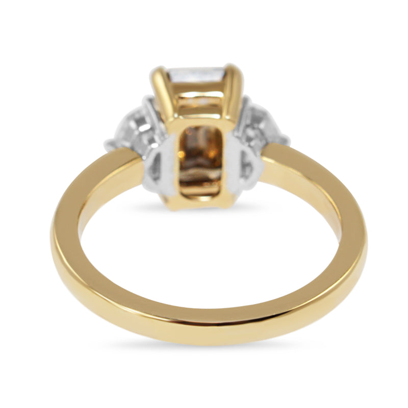 18ct Yellow and White Gold Champagne and Cadi Cut 3 Stone Diamond Ring