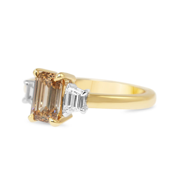 18ct Yellow and White Gold Emerald Cut Champagne and Trapezoid Diamond