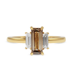 18ct Yellow Gold Champagne 3 Stone Baguette Diamond Ring