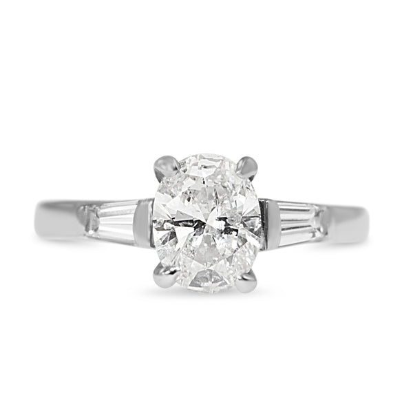 Platinum Oval and Baguette Diamond Ring