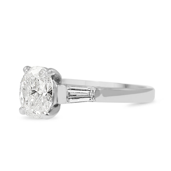 Platinum Oval and Baguette Diamond Ring