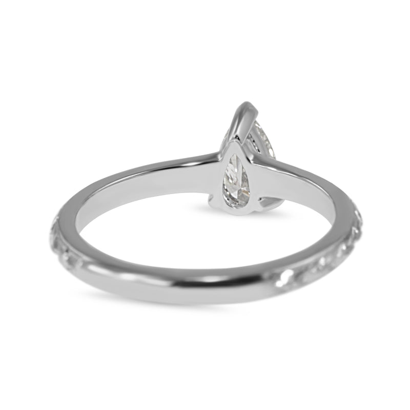 18ct White Gold Etched Pear Diamond Solitaire Ring