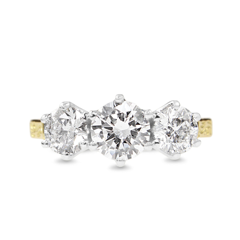 18ct Yellow and White Gold Antique Style 3 Stone Diamond Ring