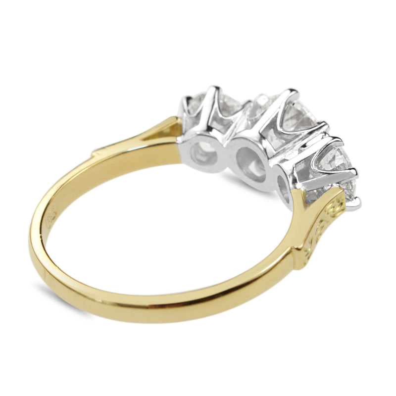 18ct Yellow and White Gold Antique Style 3 Stone Diamond Ring