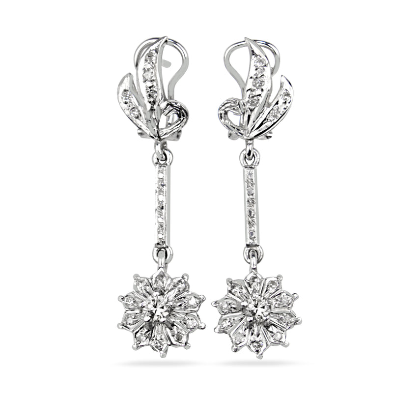 18ct White Gold Vintage Diamond Drop Earrings