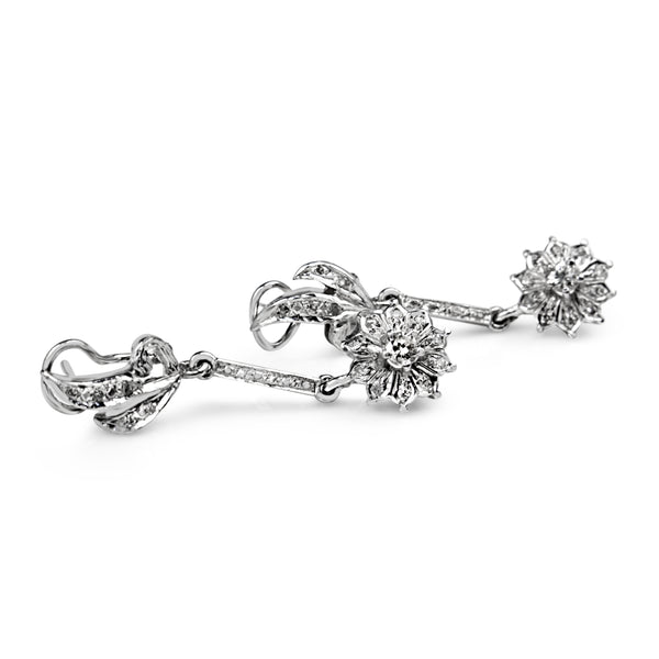 18ct White Gold Vintage Diamond Drop Earrings