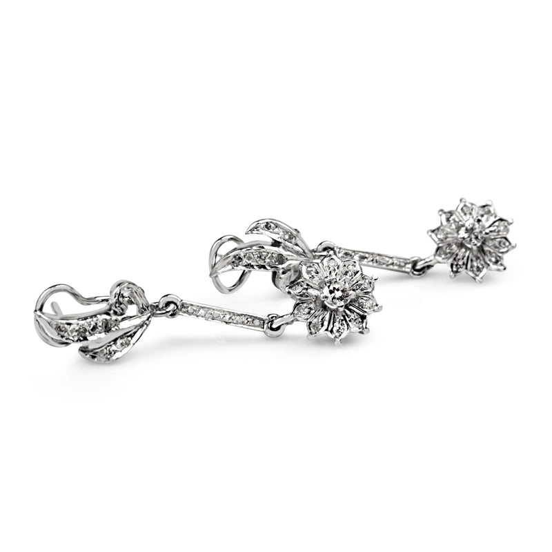 18ct White Gold Vintage Diamond Drop Earrings