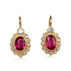 18ct Yellow Gold Antique Ruby and Diamond Drop Earrings