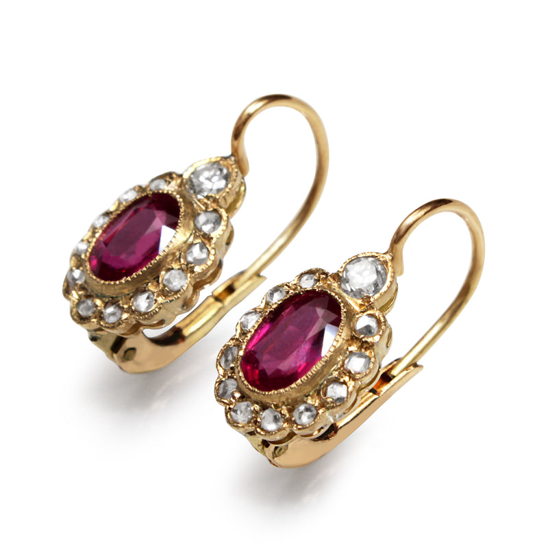 18ct Yellow Gold Antique Ruby and Diamond Drop Earrings