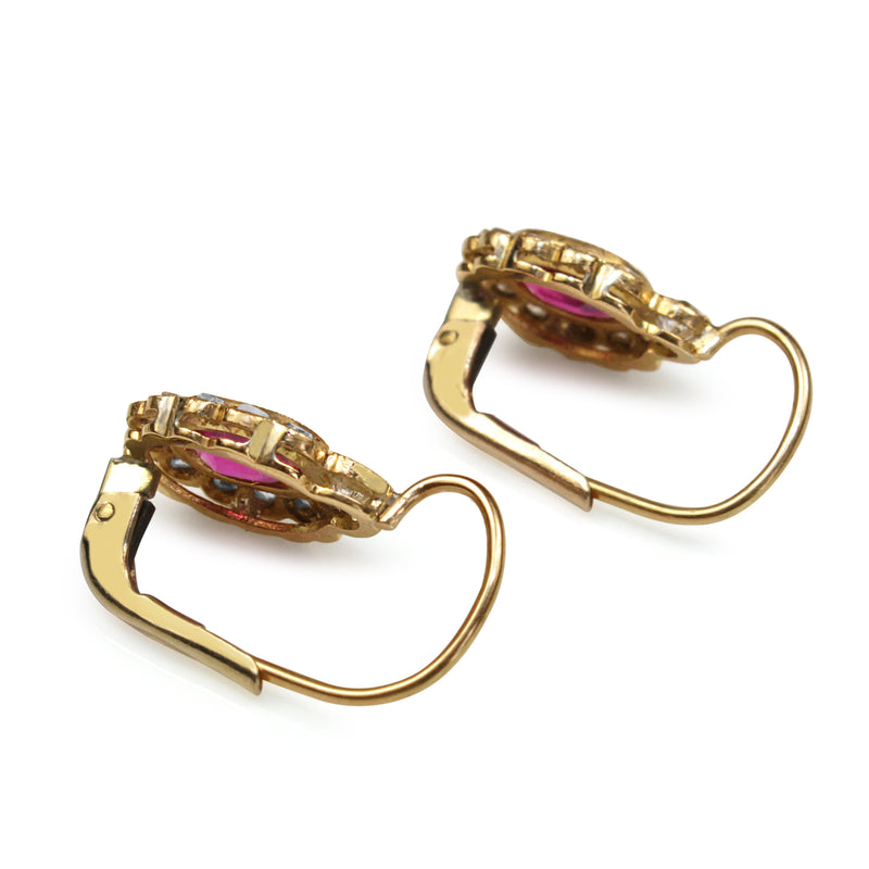 18ct Yellow Gold Antique Ruby and Diamond Drop Earrings