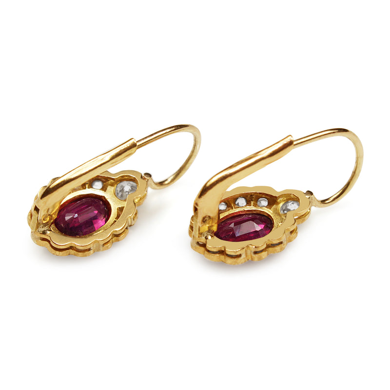 18ct Yellow Gold Antique Ruby and Diamond Drop Earrings