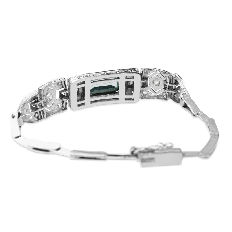 Platinum Art Deco Aquamarine and Old Cut Diamond Bracelet