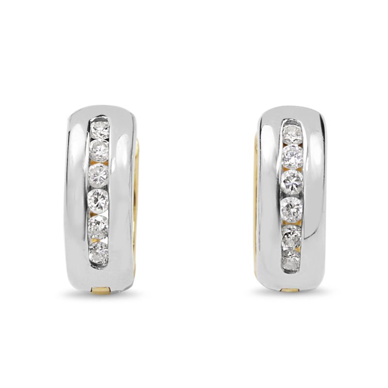 14ct Yellow and White Gold Channel Set Diamond Hoop Earrings