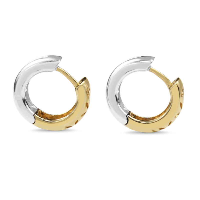 14ct Yellow and White Gold Channel Set Diamond Hoop Earrings