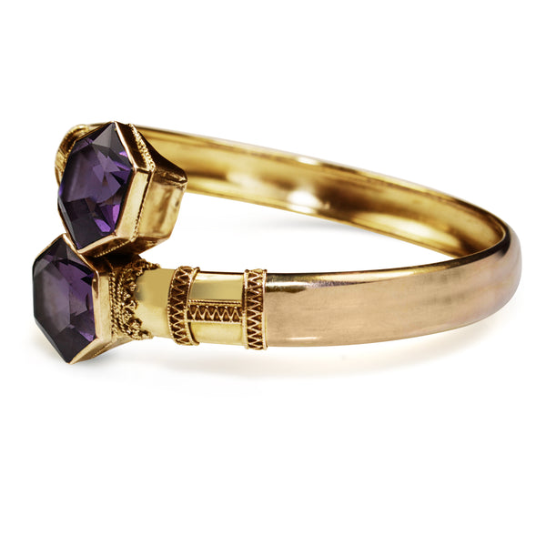 15ct Yellow and Rose Gold Amethyst Moi et Toi Crossover Bangle