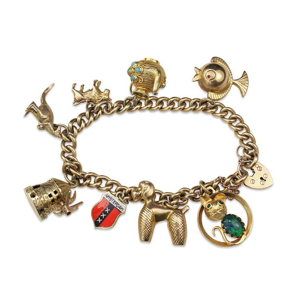 9ct and 14ct Yellow Gold Estate Charm Bracelet