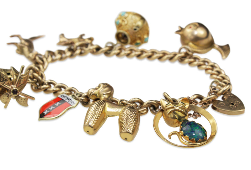 9ct and 14ct Yellow Gold Estate Charm Bracelet