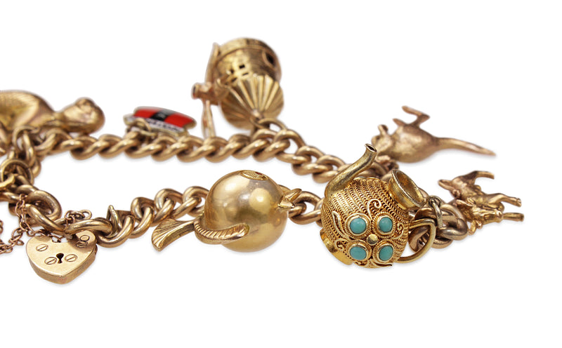 9ct and 14ct Yellow Gold Estate Charm Bracelet